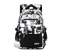 FANDARE Kinder Rucksack Urban Graffiti Style Schulrucksack für Mittel- und Oberstufe Daypack für Jungen Mädchen im Alter von 5-22 Jahren Vielseitiger Tagesrucksack für Reisen Campus Schwarz Weiß