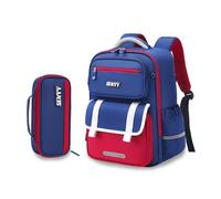 FANDARE Kinderrucksack 3.-6. Klasse Ergonomischer Schulrucksack mit Reflektierenden Streifen Wasserdichtes Oxford Großes Volumen 3D-Rücken Belüftetes Mesh für Mädchen Jungen Blau und Rot