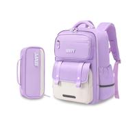 FANDARE Kinderrucksack 3.-6. Klasse Ergonomischer Schulrucksack mit Reflektierenden Streifen Wasserdichtes Oxford Großes Volumen 3D-Rücken Belüftetes Mesh für Mädchen Jungen Lila