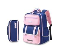 FANDARE Kinderrucksack 3.-6. Klasse Ergonomischer Schulrucksack mit Reflektierenden Streifen Wasserdichtes Oxford Großes Volumen 3D-Rücken Belüftetes Mesh für Mädchen Jungen Blau und Rosa