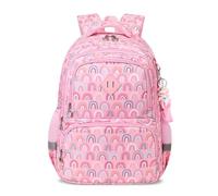 FANDARE Kinderrucksack Jungen Mädchen Regenbogen Kinder Rucksack lässig Kinderrucksack Schulranzen mit reflektierenden Streifen Daypacks Schulrucksack Büchertaschen Tagesrucksack Rosa