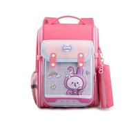 FANDARE Kinderrucksack Kaninchen Kinder Rücksack Schulranzen mit Brustgurt Rucksack mit Federmäppchen Weltraum-Thema Schulrucksack für Schule Wander Jungen Mädchen Kindergartentasche Rosa