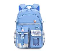 FANDARE Kinderrucksack Kindergartenrucksack Schulranzen Mädchen Junge Schulranzen Schulrucksack Nylon Schultertasche für Reisen Schule Daypacks mit Plüsch-Accessoires & Niedliches Abzeichen Himmelblau