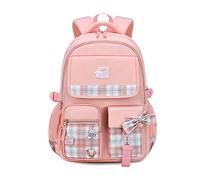 FANDARE Kinderrucksack Leuchtend Kindergartenrucksack Schulranzen Mädchen Junge Schulrucksack Nylon Schultertasche für Reisen Schule Daypacks mit Plüsch-Accessoires & Niedliches Abzeichen Rosa
