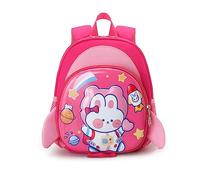 FANDARE Kinderrucksack mit Brustgurt 3D Cartoon Kinder Rucksack mit Leine Mädchen Junge Schulranzen Schultertasche Kindertasche Schulrucksack Kinder Rucksack mit Reflektierender Streifen Rosenrot