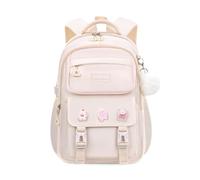 FANDARE Kinderrucksack Schulrucksack für Mädchen Schulranzen mit süßem Abzeichen Junge Teenager Schultasche Rucksack Büchertaschen Schule Tagesrucksack Leichter Rucksack Schule Daypacks Beige