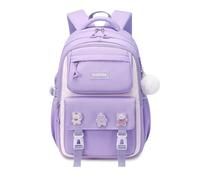 FANDARE Kinderrucksack Schulrucksack für Mädchen Schulranzen mit süßem Abzeichen Junge Teenager Schultasche Rucksack Büchertaschen Schule Tagesrucksack Leichter Rucksack Schule Daypacks Lila