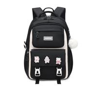 FANDARE Kinderrucksack Schulrucksack für Mädchen Schulranzen mit süßem Abzeichen Junge Teenager Schultasche Rucksack Büchertaschen Schule Tagesrucksack Leichter Rucksack Schule Daypacks Schwarz