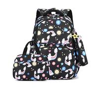 FANDARE Kinderrucksäcke mit Lunchtasche Federmäppchen Schultasche Mädchen Junge Juniorrucksäcke Abenteuer Tornister Schultasche Rucksack Kinder Tragebeutel Schulranzen die 1. bis 6. Klasse Schwarz