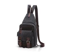 FANDARE Klassische Sling Bag Rucksack Studenten Party Outdoor Multifunktional Umhängetasche Damen/Herren Breathable Verschleißfeste Leinwand Schwarz