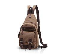 FANDARE Klassische Sling Bag Rucksack Studenten Party Outdoor Multifunktional Umhängetasche Damen/Herren Breathable Verschleißfeste Leinwand Braun