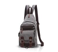FANDARE Klassische Sling Bag Rucksack Studenten Party Outdoor Multifunktional Umhängetasche Damen/Herren Breathable Verschleißfeste Leinwand Grau