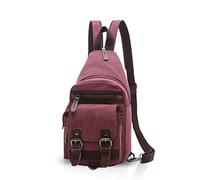 FANDARE Klassische Sling Bag Rucksack Studenten Party Outdoor Multifunktional Umhängetasche Damen/Herren Breathable Verschleißfeste Leinwand Rot