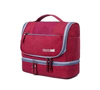 FANDARE Kulturbeutel Damen Herren Kosmetiktasche Reise Kulturbeutel, Waschtasche Kulturtasche zum Aufhängen mit getrennten Fächern für trockene und nasse Reiseartikel Wasserdicht Polyester Rot