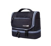 FANDARE Kulturbeutel Damen Herren Kosmetiktasche Reise Kulturbeutel, Waschtasche Kulturtasche zum Aufhängen mit getrennten Fächern für trockene und nasse Reiseartikel Wasserdicht Polyester Schwarz