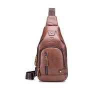 FANDARE Leder Brusttasche Sling Rucksack Sling Chest Bag für Herren Schultertasche Schulterrucksack Junge Umhängetasche für Outdoorsport Wandern Radfahren Bergsteigen Reisen Wasserresistent Rot Braun