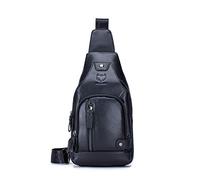 FANDARE Leder Brusttasche Sling Rucksack Sling Chest Bag für Herren Schultertasche Schulterrucksack Junge Umhängetasche für Outdoorsport Wandern Radfahren Bergsteigen Reisen Wasserresistent Schwarz
