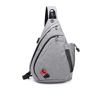 FANDARE Leicht Brusttasche Sling Rucksack Schultertasche mit USB Chest Bag Crossbody Umhängetasche Sporttasche für Herren Damen Junge Mädchen Reise Crossover Daypack Wandern Bergsteigen Polyester Grau