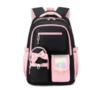 FANDARE Leicht Schulrucksack Mädchen Kinderrucksack Wasserdicht Rucksack Teenager Daypack, Kawaii Bow-Knot Schulranzen für Mädchen 9-16 Jahre mit Trolleyband Tagesrucksäcke Schultasche Schwarz Rosa
