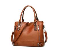 FANDARE Leichte Handtschasche Vintage Schultertasche Damen Umhängetasche Frauen Schulranzen PU Leder Wasserdicht für Shopper Reisen Arbeitstasche Messenger Tote Bags Braun
