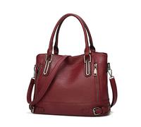 FANDARE Leichte Handtschasche Vintage Schultertasche Damen Umhängetasche Frauen Schulranzen PU Leder Wasserdicht für Shopper Reisen Arbeitstasche Messenger Tote Bags Weinrot