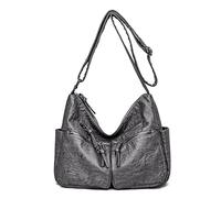 FANDARE Leichte Schultertasche Damen Umhängetasche Frauen Vintage Schulranzen Wasserdicht PU Leder Women Purse für Shopper Reisen Arbeitstasche Messenger Bags Grau