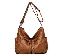 FANDARE Leichte Schultertasche Damen Umhängetasche Frauen Vintage Schulranzen Wasserdicht PU Leder Women Purse für Shopper Reisen Arbeitstasche Messenger Bags Braun