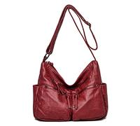 FANDARE Leichte Schultertasche Damen Umhängetasche Frauen Vintage Schulranzen Wasserdicht PU Leder Women Purse für Shopper Reisen Arbeitstasche Messenger Bags Weinrot
