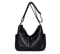 FANDARE Leichte Schultertasche Damen Umhängetasche Frauen Vintage Schulranzen Wasserdicht PU Leder Women Purse für Shopper Reisen Arbeitstasche Messenger Bags Schwarz
