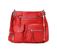 FANDARE Leichte Schultertasche Umhängetaschen Damen Schulranzen Handtaschen Klein Frauen PU Leder Wasserdicht Freizeit Sports Arbeit Outdoor Reise Messenger-Bags Rot