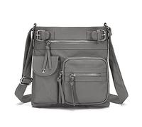 FANDARE Leichte Schultertasche Umhängetaschen Damen Schulranzen Handtaschen Klein Frauen PU Leder Wasserdicht Freizeit Sports Arbeit Outdoor Reise Messenger-Bags Grau