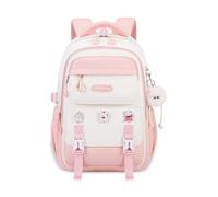 FANDARE Leichter Kinderrucksack mit Brustgurt Wasserdichter Rucksack Stoff Große Kapazität 3D-Rückenpolster & Verstellbare S-förmige Schultergurte Rosa