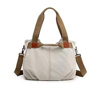 FANDARE Leinwand Handtaschen Schultertasche Damen Umhängetasche Vintage Frauen Arbeitstasche für Shopper Reisen Crossbody Messenger Bag Weiß