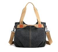 FANDARE Leinwand Handtaschen Schultertasche Damen Umhängetasche Vintage Frauen Arbeitstasche für Shopper Reisen Crossbody Messenger Bag Schwarz
