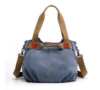 FANDARE Leinwand Handtaschen Schultertasche Damen Umhängetasche Vintage Frauen Arbeitstasche für Shopper Reisen Crossbody Messenger Bag Blau C