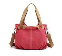 FANDARE Leinwand Handtaschen Schultertasche Damen Umhängetasche Vintage Frauen Arbeitstasche für Shopper Reisen Crossbody Messenger Bag Rot
