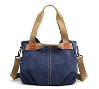 FANDARE Leinwand Handtaschen Schultertasche Damen Umhängetasche Vintage Frauen Arbeitstasche für Shopper Reisen Crossbody Messenger Bag Blau A