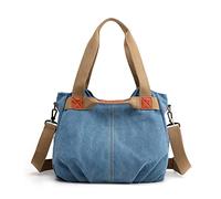 FANDARE Leinwand Handtaschen Schultertasche Damen Umhängetasche Vintage Frauen Arbeitstasche für Shopper Reisen Crossbody Messenger Bag Blau B