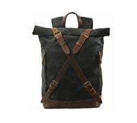 FANDARE Leinwand Rolltop-Rucksack Wanderrucksack Rucksack Schulranzen Reisetasche Rucksack Schultaschen Trekkingrucksack Reiserucksack für Herren Damen Camping Radfahren Outdoorrucksack Schwarz