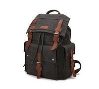 FANDARE Leinwand Wanderrucksack Herren Rucksack Wanderrucksäcke Damen Outdoor Universität Rucksack mit Kordelzug Trekkingrucksack Reiserucksack für Teenager Wandern Bergsteigen Reisen Schwarz