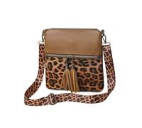 FANDARE Leoparden Damen Umhängetasche Boho-Chic Fransen Handtasche Shopper Tasche PU Leder Fächern Schultertasche Henkeltaschen Lehrertasche für Uni Business Schule Crossbody Bag Braun