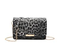 FANDARE Leoparden Damen Umhängetasche Handtasche Shopper Tasche PU Leder Fächern Schultertasche mit Abnehmbare Kette Henkeltaschen Lehrertasche für Uni Business Schule Crossbody Bag Schwarz