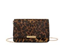 FANDARE Leoparden Damen Umhängetasche Handtasche Shopper Tasche PU Leder Fächern Schultertasche mit Abnehmbare Kette Henkeltaschen Lehrertasche für Uni Business Schule Crossbody Bag Dunkelbraun