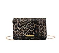 FANDARE Leoparden Damen Umhängetasche Handtasche Shopper Tasche PU Leder Fächern Schultertasche mit Abnehmbare Kette Henkeltaschen Lehrertasche für Uni Business Schule Crossbody Bag Braun