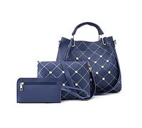 FANDARE Mode Damen-Henkeltaschen 3-teiliges Set Eimer Tasche Wasserdicht Schultertaschen Umhängetaschen Handtasche PU-Leder Messenger-Tasche für Reisen Einkaufen Arbeiten Blau