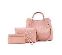 FANDARE Mode Damen-Henkeltaschen 3-teiliges Set Eimer Tasche Wasserdicht Schultertaschen Umhängetaschen Handtasche PU-Leder Messenger-Tasche für Reisen Einkaufen Arbeiten Rosa