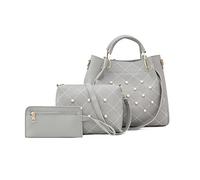 FANDARE Mode Damen-Henkeltaschen 3-teiliges Set Eimer Tasche Wasserdicht Schultertaschen Umhängetaschen Handtasche PU-Leder Messenger-Tasche für Reisen Einkaufen Arbeiten Grau