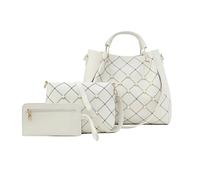 FANDARE Mode Damen-Henkeltaschen 3-teiliges Set Eimer Tasche Wasserdicht Schultertaschen Umhängetaschen Handtasche PU-Leder Messenger-Tasche für Reisen Einkaufen Arbeiten Weiß A