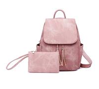 FANDARE Mode Damen Rucksackhandtaschen Elegant Schulrucksack Geldbeutel Set Schultertaschen Modern Handtasche Cityrucksack PU Leder Schulranzen Cityrucksack Frauen Rucksack Uni Büro Daypacks Rosa