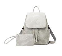 FANDARE Mode Damen Rucksackhandtaschen Elegant Schulrucksack Geldbeutel Set Schultertaschen Modern Handtasche Cityrucksack PU Leder Schulranzen Cityrucksack Frauen Rucksack Uni Büro Daypacks Grau